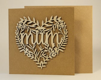Wooden Floral Wreath Mother&#39;s Day Card with Wooden Keepsake