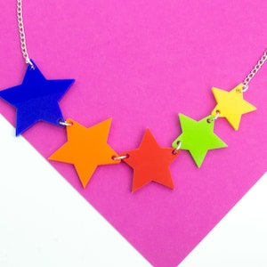Multicoloured Stars Rainbow Acrylic Pendant Necklace