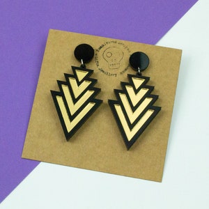 Black and Gold Geometric Drop Earrings