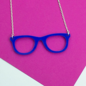 Glasses Blue Acrylic Pendant Necklace