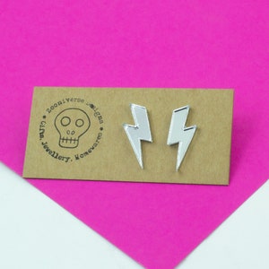 Lightning Bolt Silver Acrylic Stud Earrings