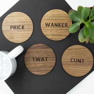 Set of 4 Walnut Sweary Coasters