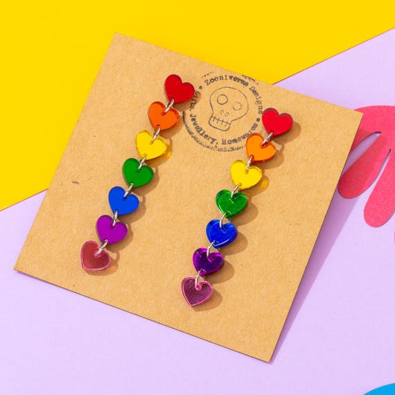 Multicolour Heart Pride Acrylic Earrings