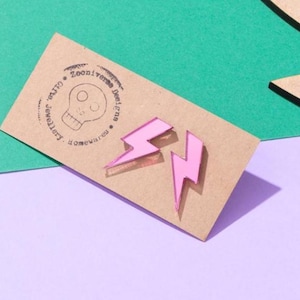 Lightning Bolt Pink Acrylic Stud Earrings
