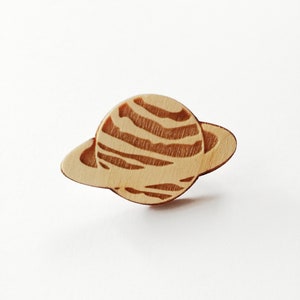 Wooden Striped engraved Planet pin badge