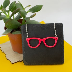 Glasses Hot Pink Acrylic Pendant Necklace