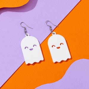 Kawaii Ghost White Acrylic Earrings D2