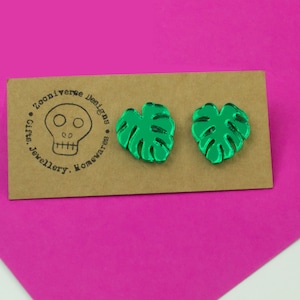 Monstera Cheese Plant Green Acrylic stud earrings