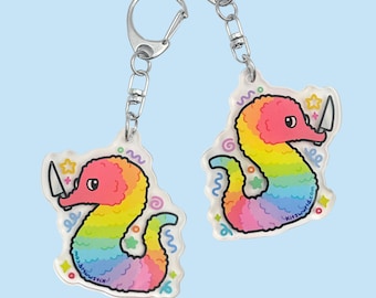 Rainbow Worm-on-a-String Acrylic Keychain