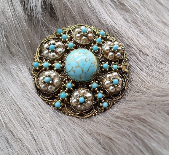Buy Boho Brooch With White and Light Blue Gemstones Online in India Etsy