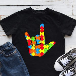 I Love You Sign Language Autism Awareness Kids Shirt, ASL Youth Shirt, Autism Awareness Gift, Longsleeve, Infant, Hoodie