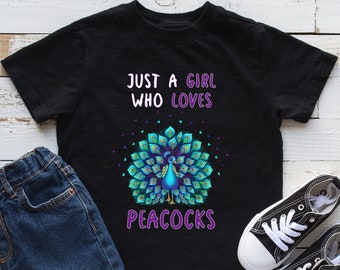 Just A Girl Who Loves Peacocks Kids Shirt, Peacock Youth Shirt, Peacock Lover Gift, Bodysuit, Infant, Hoodie