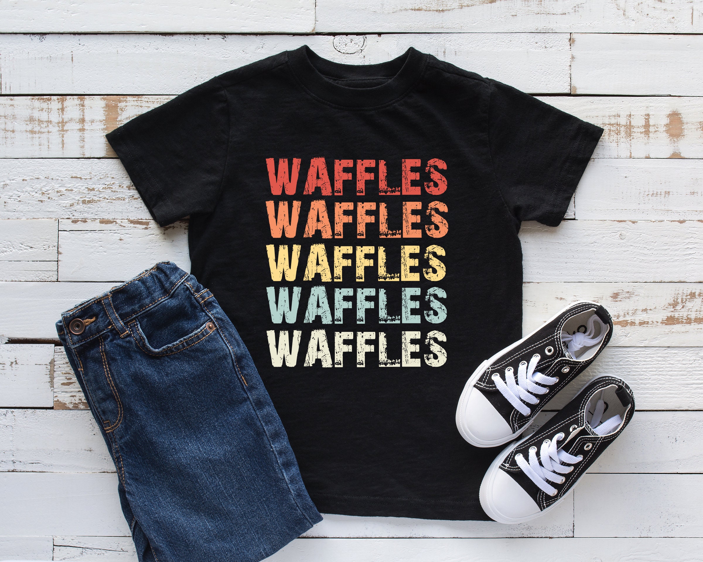 Waffles Retro Repeat Kids Shirt Waffles Youth Shirt Waffles Etsy