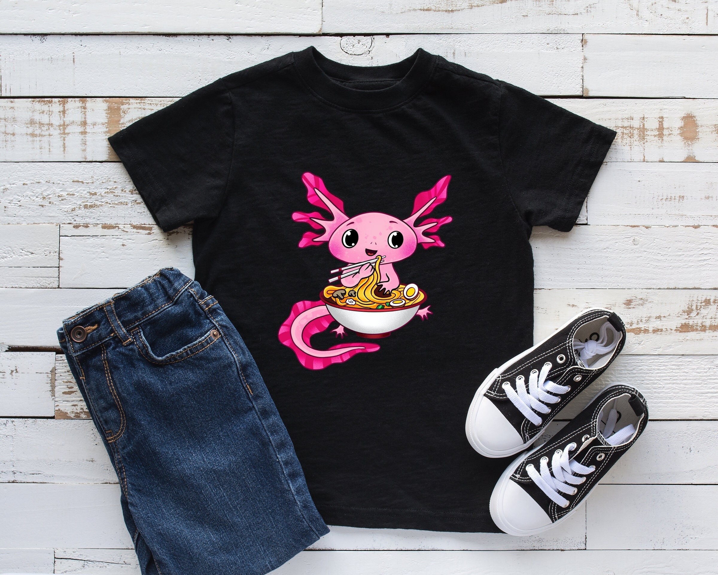 Cute Axolotl Eating Ramen Kids Shirt, Axolotl Youth Shirt, Ramen