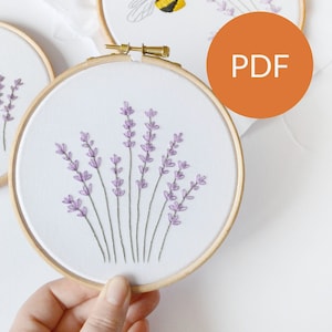 Lavendel Stickmuster, PDF DIGITAL für Anfänger für Pflanzenliebhaber und Gärtner, Geschenk an sich selbst oder für einen kreativen Freund