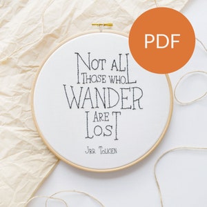 DIGITAL Not all those who wander are lost PDF Embroidery Pattern for beginners, LOTR and lord of the rings fantasy design image 1