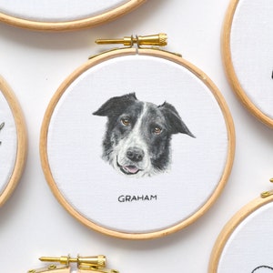 Personalised painted pet portrait embroidery hoop art, loss of dog memorial gift for a dog lover image 1