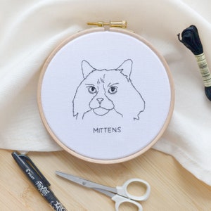 Personalised cat portrait outline embroidery from your photo is the perfect gift for cat owners like a cat mum or cat dad