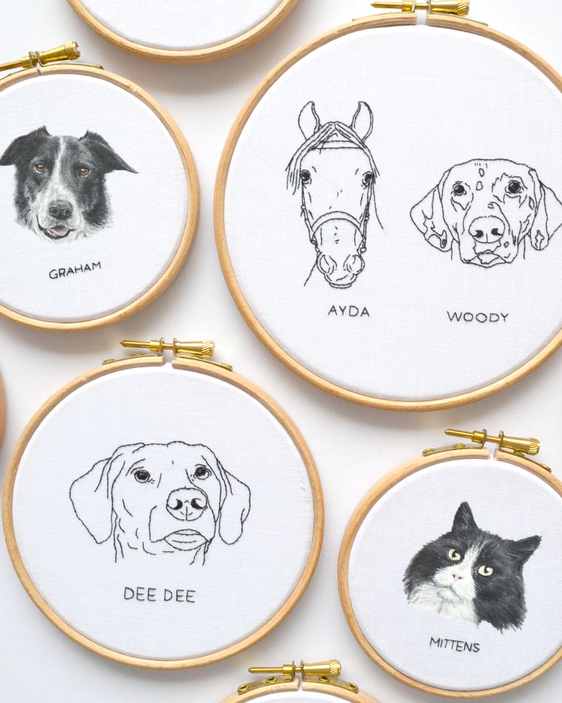 Personalised painted pet portrait embroidery hoop art, loss of dog memorial gift for a dog lover image 10