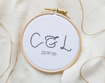 4" Custom couple initials embroidery hoop for cotton anniversary gift for husband and wife