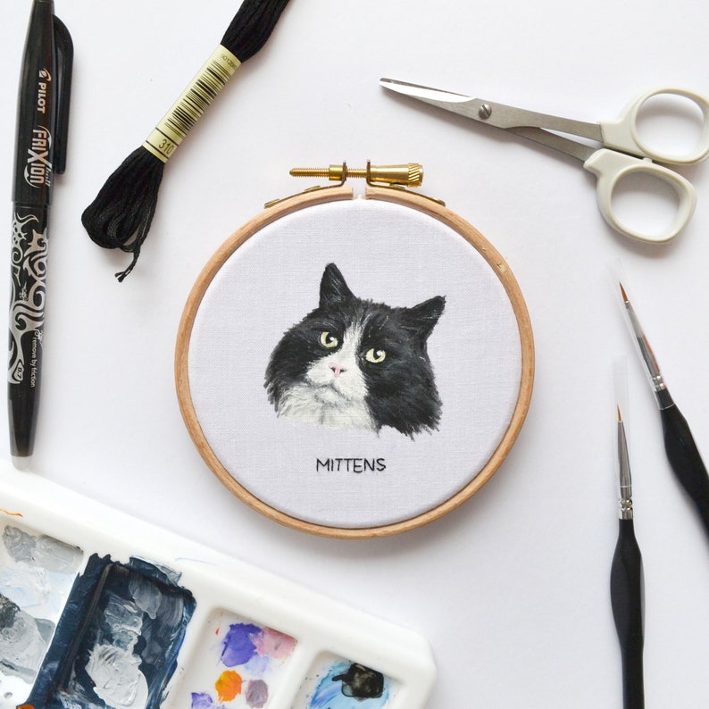 Personalised painted pet portrait embroidery hoop art, loss of dog memorial gift for a dog lover image 7