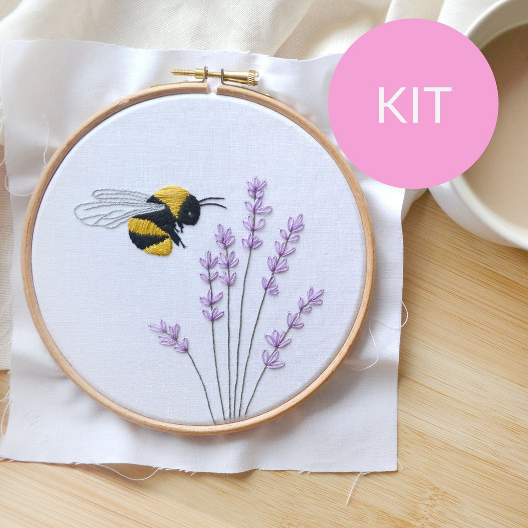 6" Bee and Lavender Embroidery Kit for Beginners, Embroidery Design ...