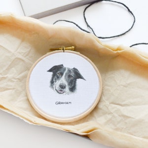 Personalised painted pet portrait embroidery hoop art, loss of dog memorial gift for a dog lover image 8