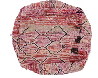 Marokkanisches Vintage-Bodenkissen weiß, marokkanischer Pouf, marokkanisches Vintage-Kissen, einzigartiges Vintage-Bodenkissen aus Vintage-Teppich