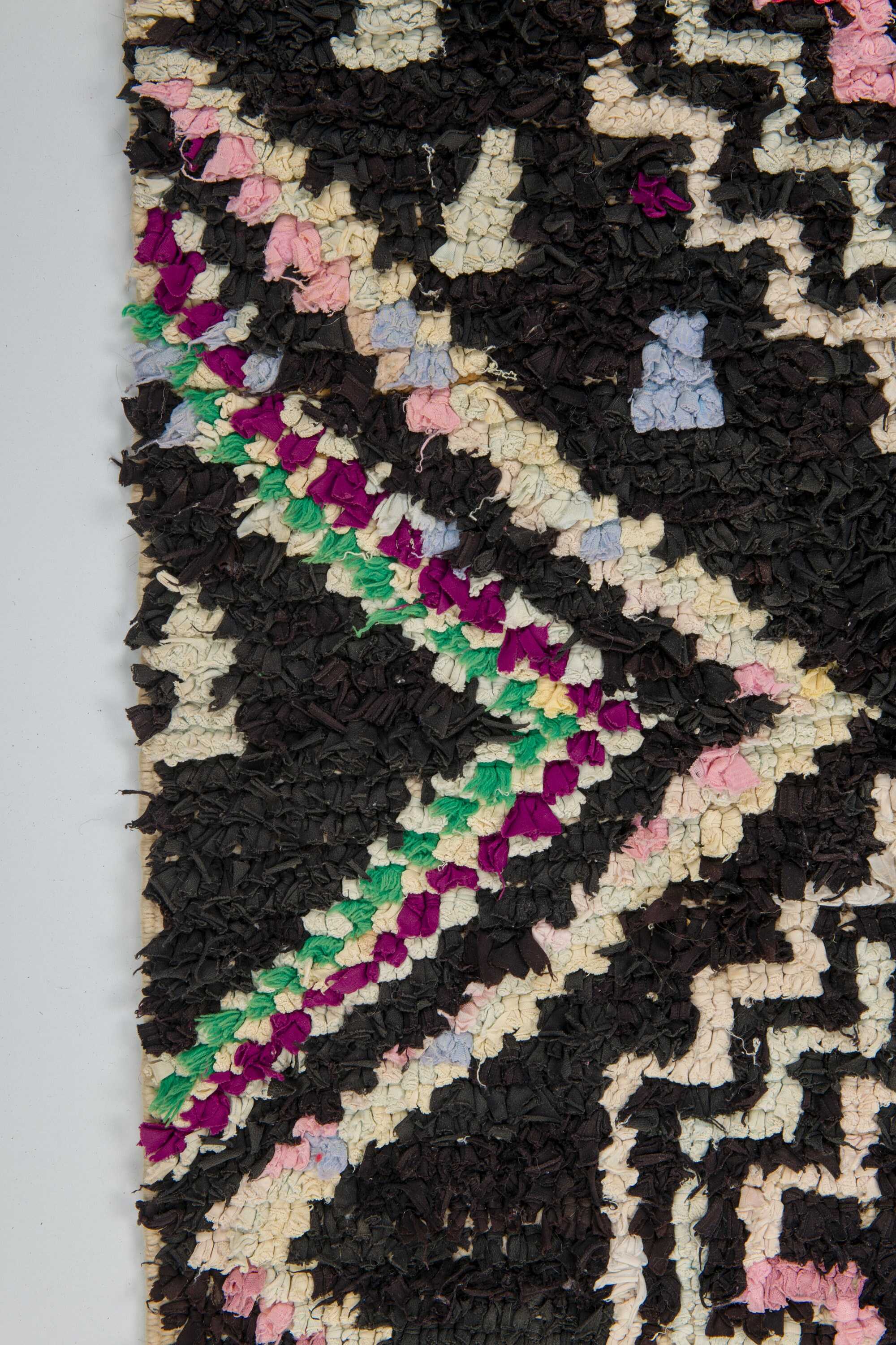 Handwoven Moroccan Runner Rug Black and Multicolor Wool Rug