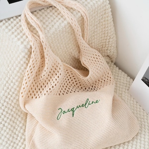 Gehäkelte Tragetasche, Strand Gastgeschenke, Junggesellinnenabschied Geschenke, Stricktasche, Sommertasche, bestickte Schultertasche, Geschenk für Sie 25052201