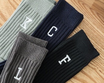 Customized Cotton Socks, Black Socks, Custom Name Socks, Groomsmen Dress Socks, Embroidered Men's Dress Socks, Groomsmen Socks 24073001