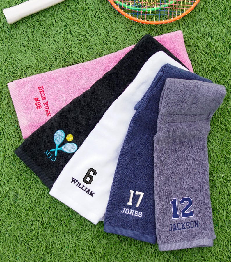 Personalized Sweat Towel, Custom Towel for Him, Embroidered Name Bath Towel, Team Player Gifts, Tennis, Basketball, Baseball 25101702 image 3