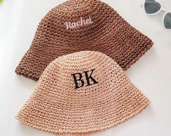 Personalized Straw Sun Hat,Bride hat,Wedding Cap,Embroidered Beach Hat,Summer Bucket Hat,Bach Party Gift,Bridesmaid Gift,Girls Trip Bags F05