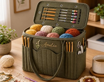 PersonalizedCanvas Knitting Bag,Yarn Storage,Embroidered Knitting Yarn Storage ToteCrochet Project Bag,Crochet Hook HolderGift For knitterLM