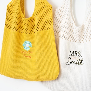 Personalisierte Tragetasche, Häkeltasche, bestickte Taschen, Daisy Bag, Geburtstagsgeschenk für Frauen, Stricktasche, Schultertasche, Geschenke 25052002