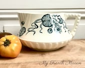 French Vintage White and Blue Pitcher Antique Transferware Jug Shabby Chic Decor French Farmhouse French Country French Kitchen