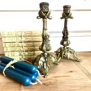 French Art Nouveau Pair of Candle Holders / French Vintage Bronze Candlesticks / French Country Decor / French Cottage Decor / Shabby Chic