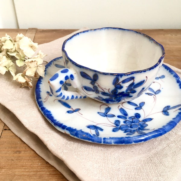 French Vintage Faiance Cup and Saucer / Vintage Martres Tolosanes Cup and Saucer / French Home Decor / French Kitchen / French Country Decor
