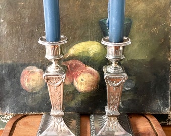 French Vintage Silver Plated Candlesticks / Ornamented Candle Holders / French Country Decor / French Cottage Decor / Shabby Chic Decor