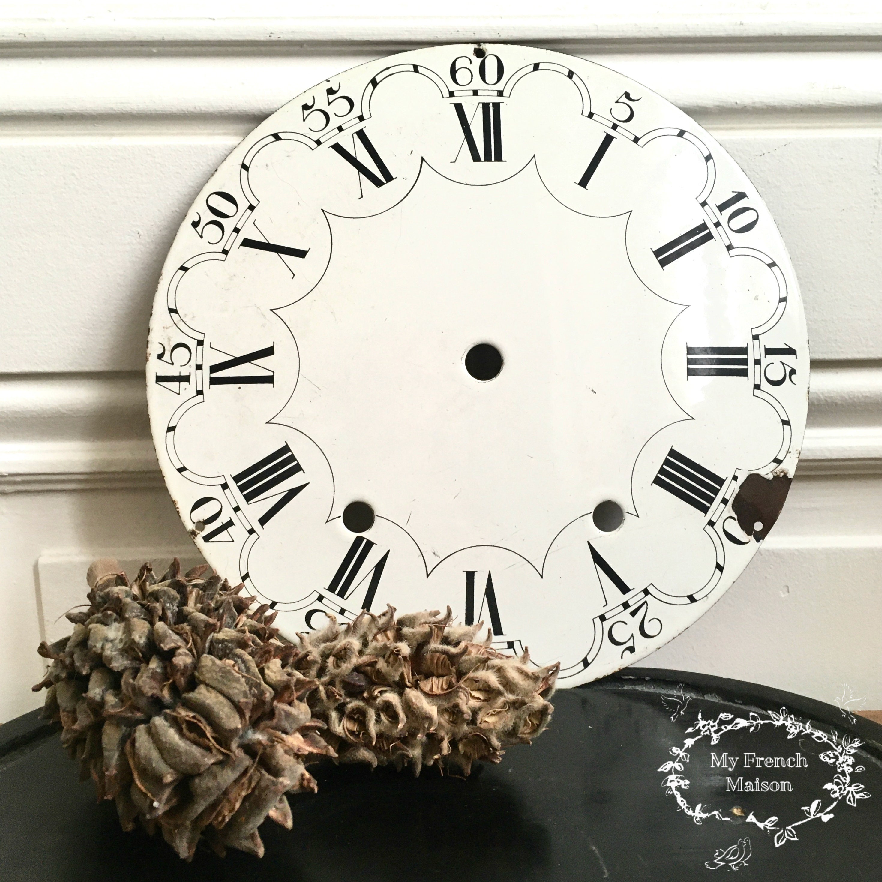 Français Vintage Enameled Clock Face/Français Romantic Decor Country Cottage Shabby Chic
