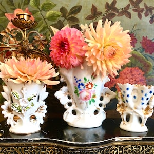 French Porcelain de Paris Vases: Hand-Painted Decor, Set of Three