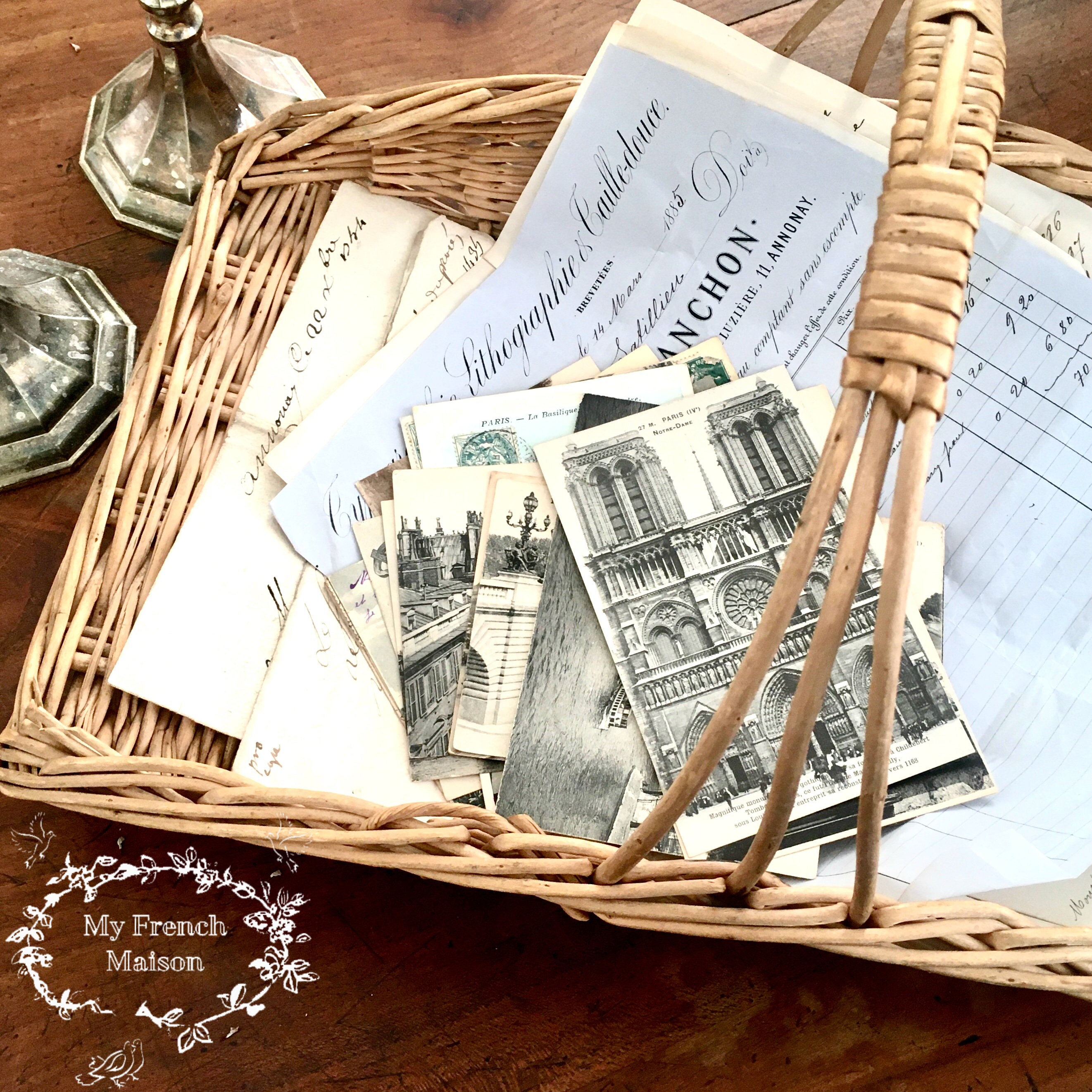 Français Vintage Flower Gathering Basket/Français Garden Shabby Chic Decor Country Home Decor