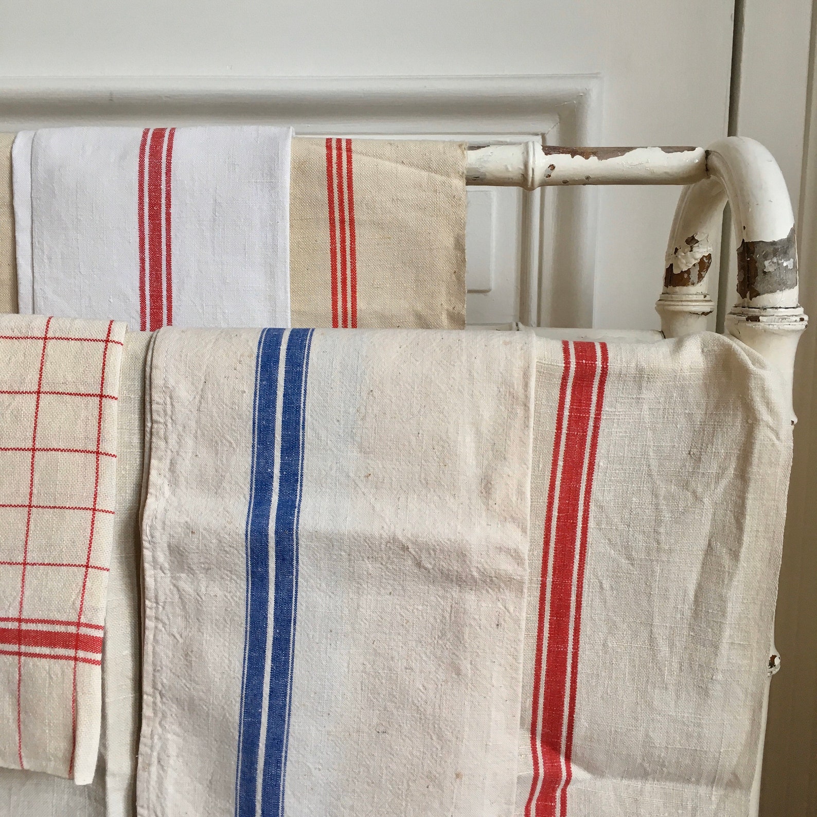 French Vintage Linen Kitchen Towels Set of Five / French Etsy