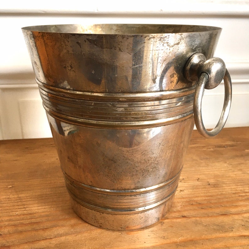 French Vintage Champagne Bucket / French Silver Plated Champagne Pail / Shabby Chic Wedding / French Home Decor / Vintage Wedding Decor image 5