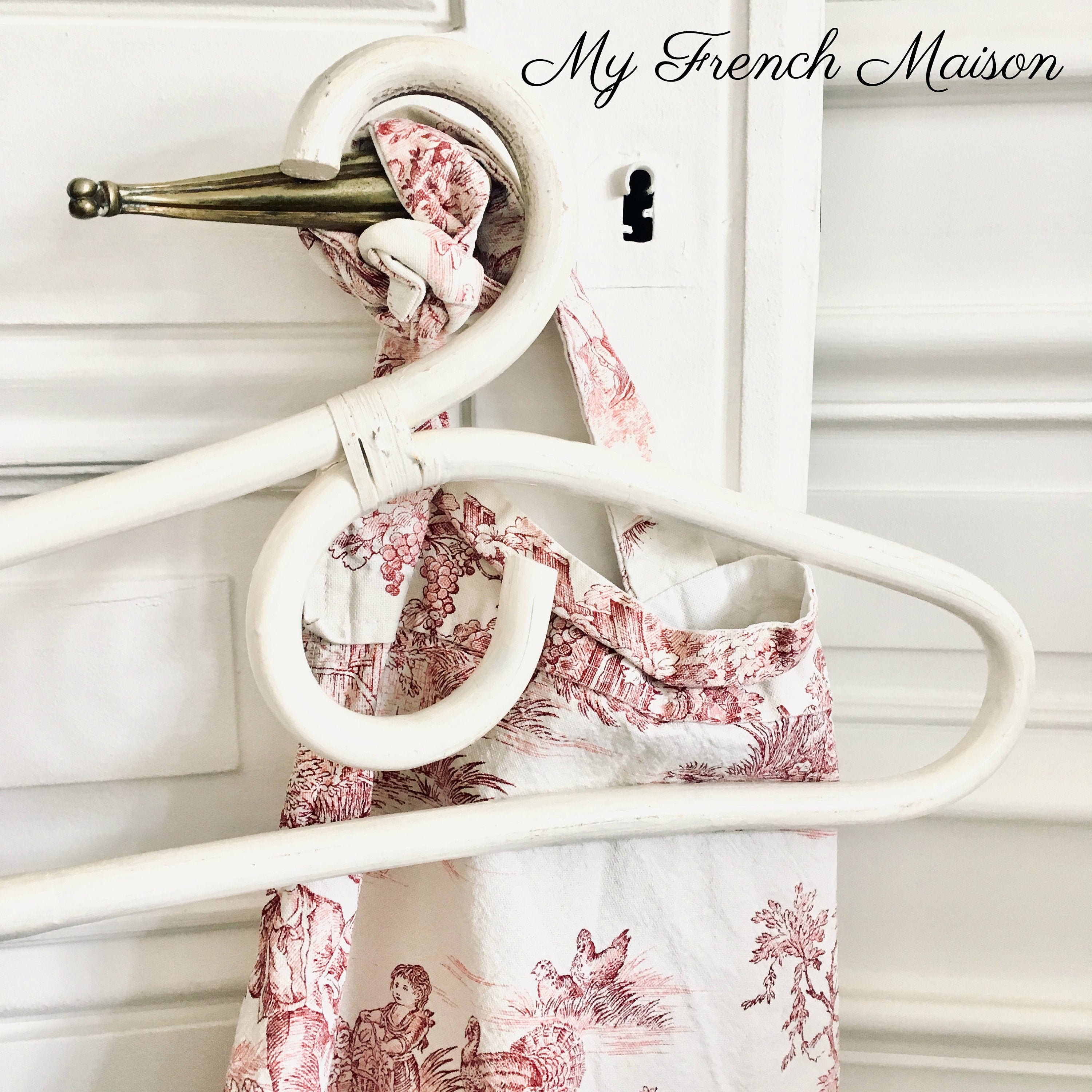 Français Cintres de Vêtements en Rotin Bambou Vintage/Ensemble Shabby Chic Manteau Blanc Décor Campa