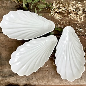 French Vintage Pillivuyt Shell Dishes: Set of 3 White Porcelain Raviers