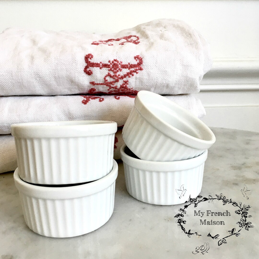 French Vintage Set of White Ramekins / French Kitchen Decor / Gift for Chef / French Country