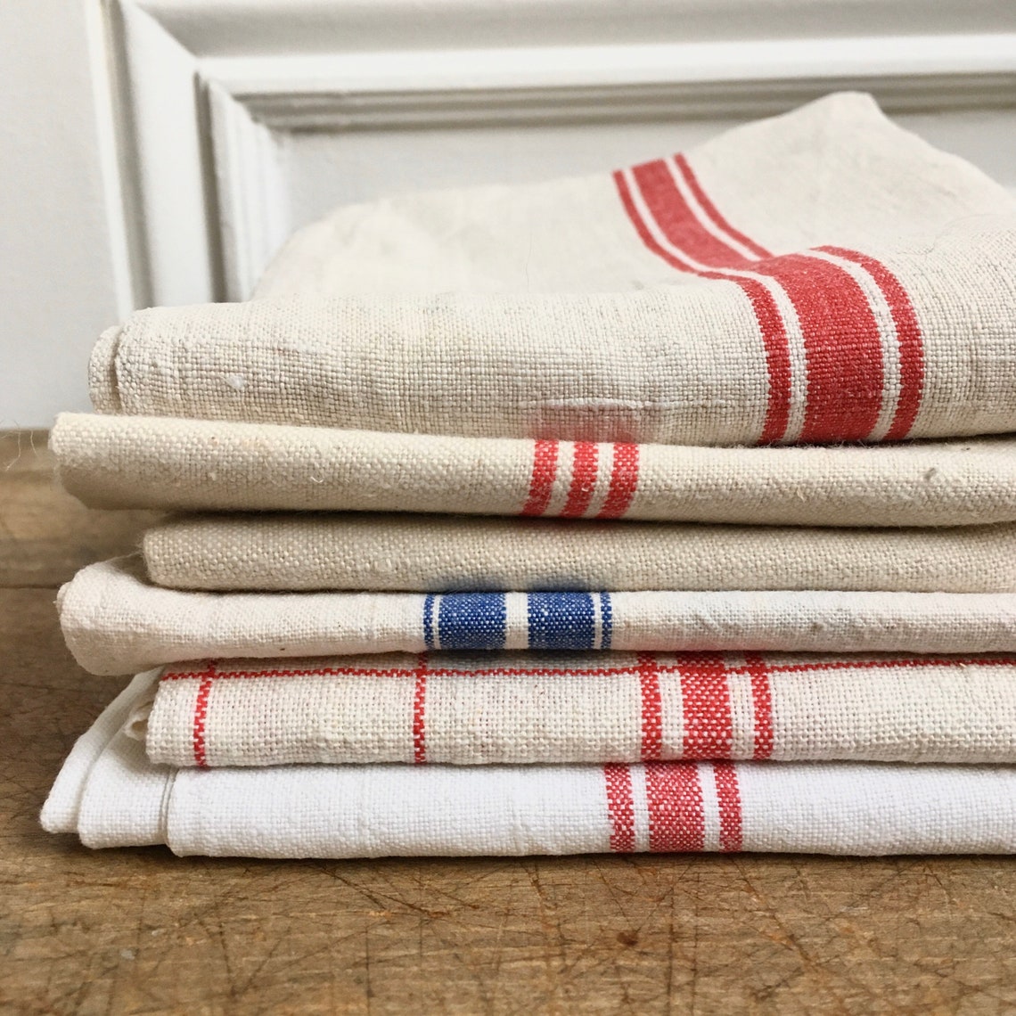 French Vintage Linen Kitchen Towels Set of Five / French Etsy
