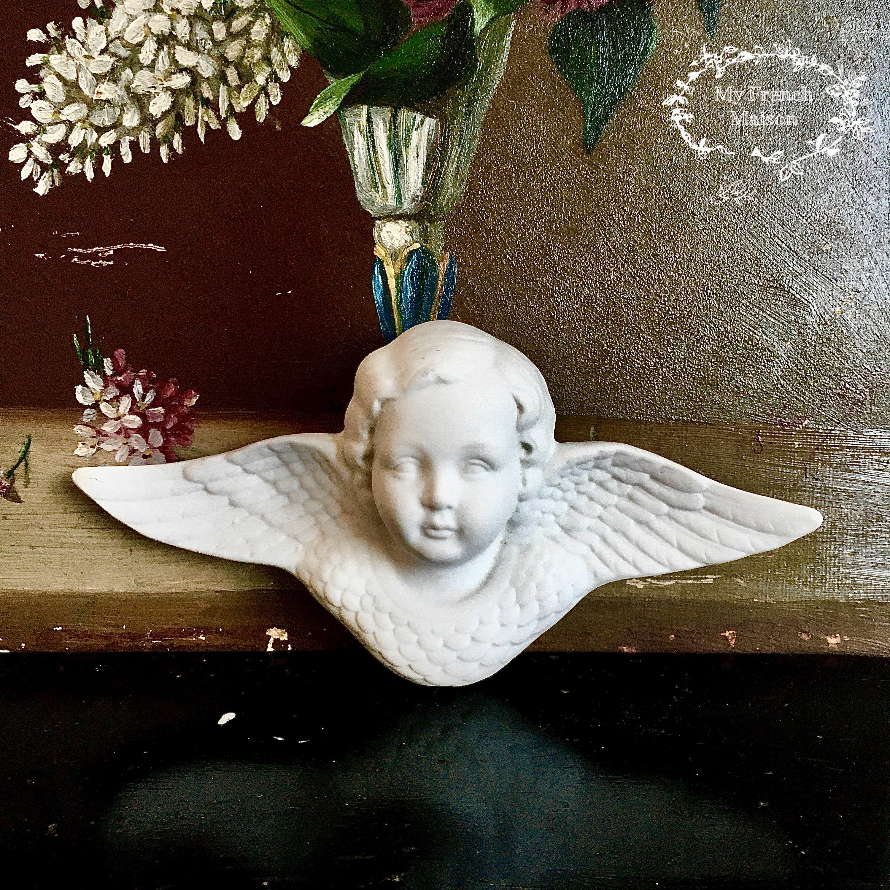 Français Vintage Angel Bisque Wall Figurine/Vintage Porcelain Français Home Decor Eclectic Shabby Ch