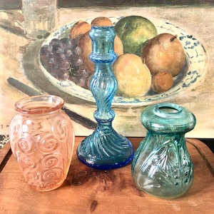 French Vintage Colored Glass Collection / Art Nouveau Glass Collection / Vintage Home Decor / Vintage Glass Collection / French Country Deco
